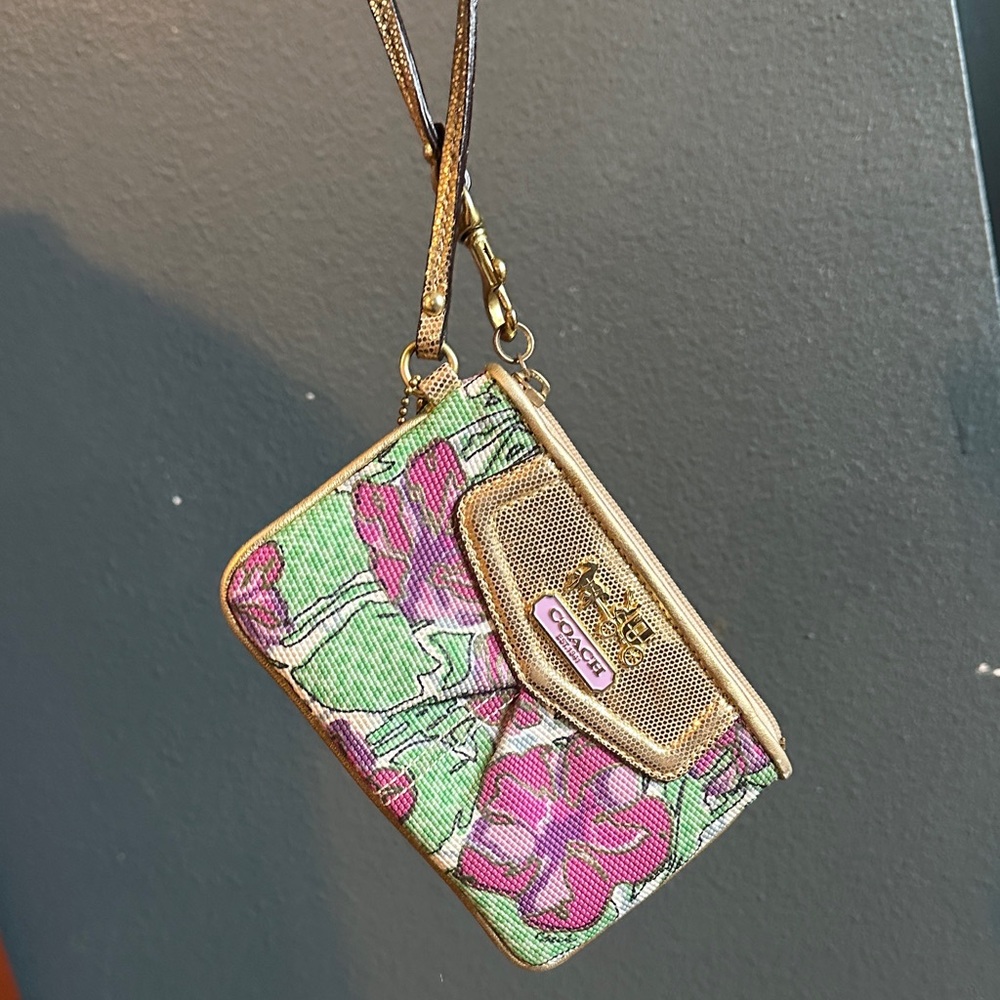 Coach Mint and Purple Floral Wristlet - Picture 5 of 5